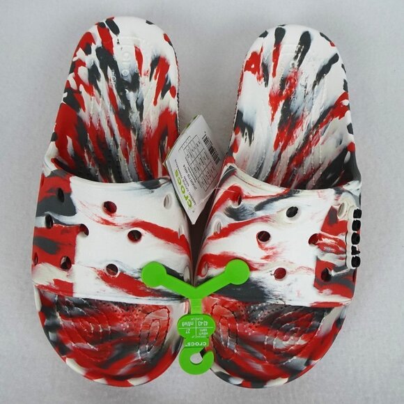 Crocs Marbled Slides Sandals Men's Size 9 Women's 11 Red Gray Colorful - Picture 2 of 11